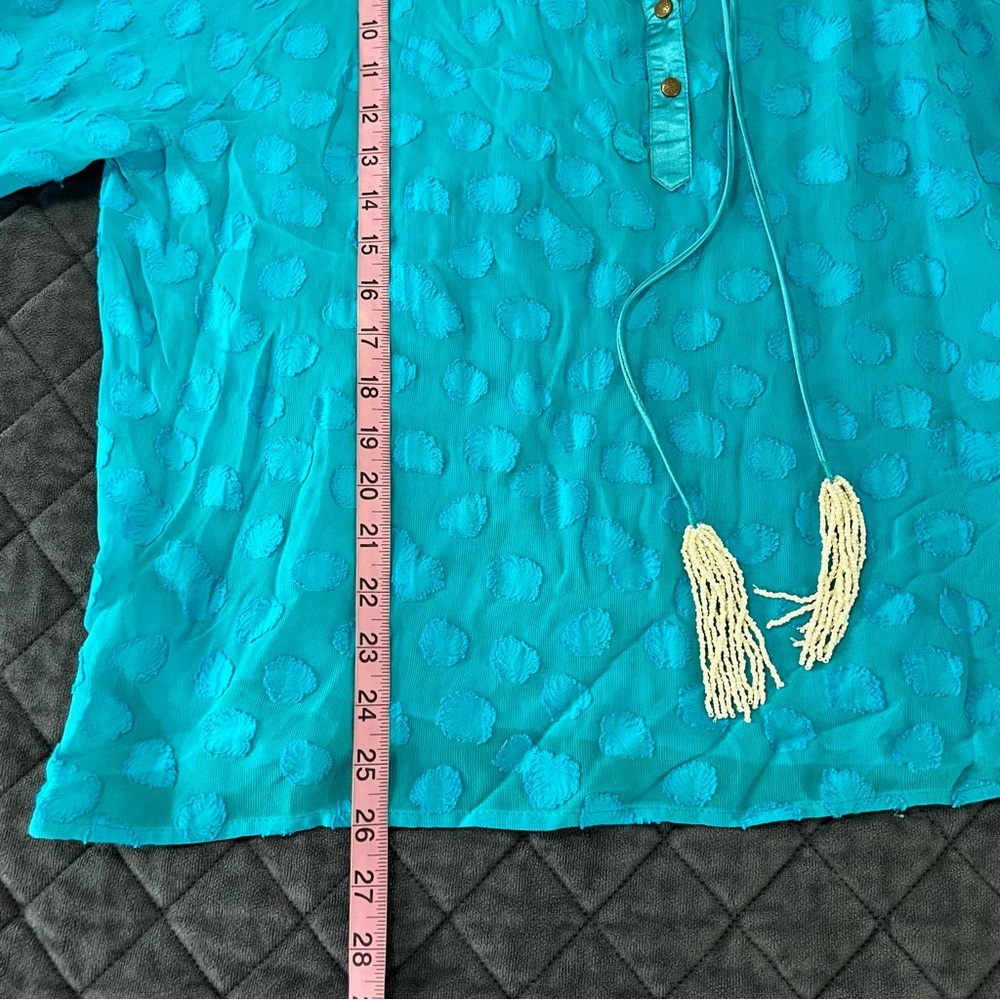 Aratta Silent Journey Top Womens Large Shirt Sheer Turquoise Boho Tassels B4 - Picture 7 of 9